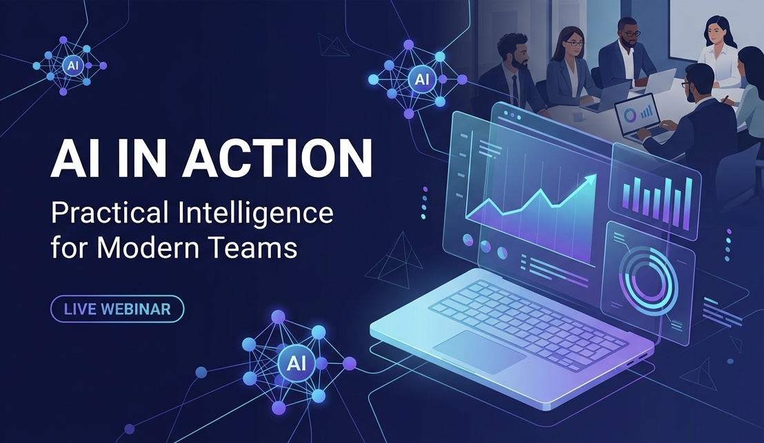 Two business professionals use smartphones and tablets beside a glowing AI technology interface, conveying innovation, connectivity, and progress.