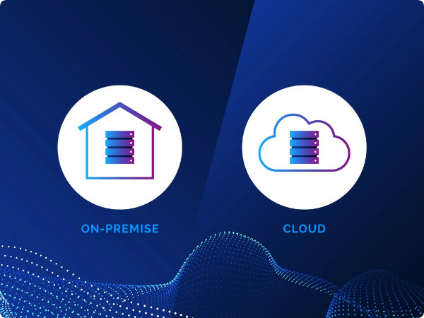 On-premise and cloud icons on dark blue background.