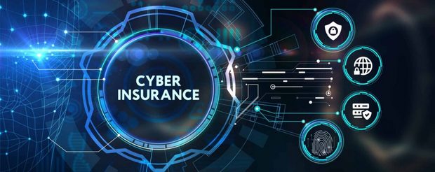 Cyber insurance concept showing a digital padlock surrounded by security icons.