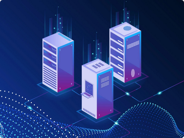Flat style illustration of server racks.