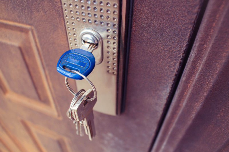 Door locked with key